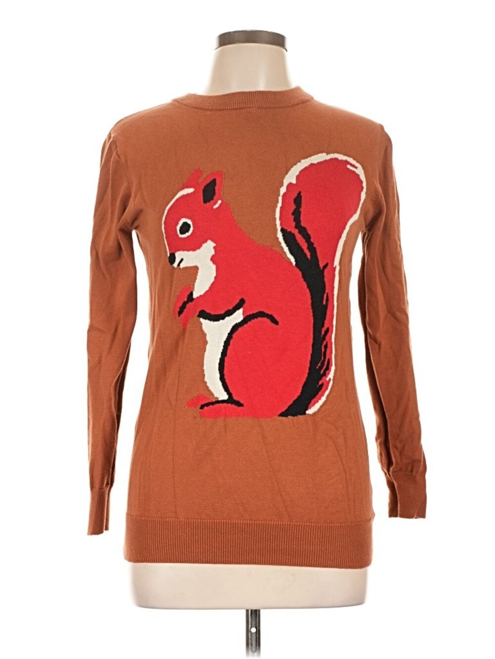 Oxknit Brown Squirrel Novelty Intarsia Knit Sweater Size L NWOT